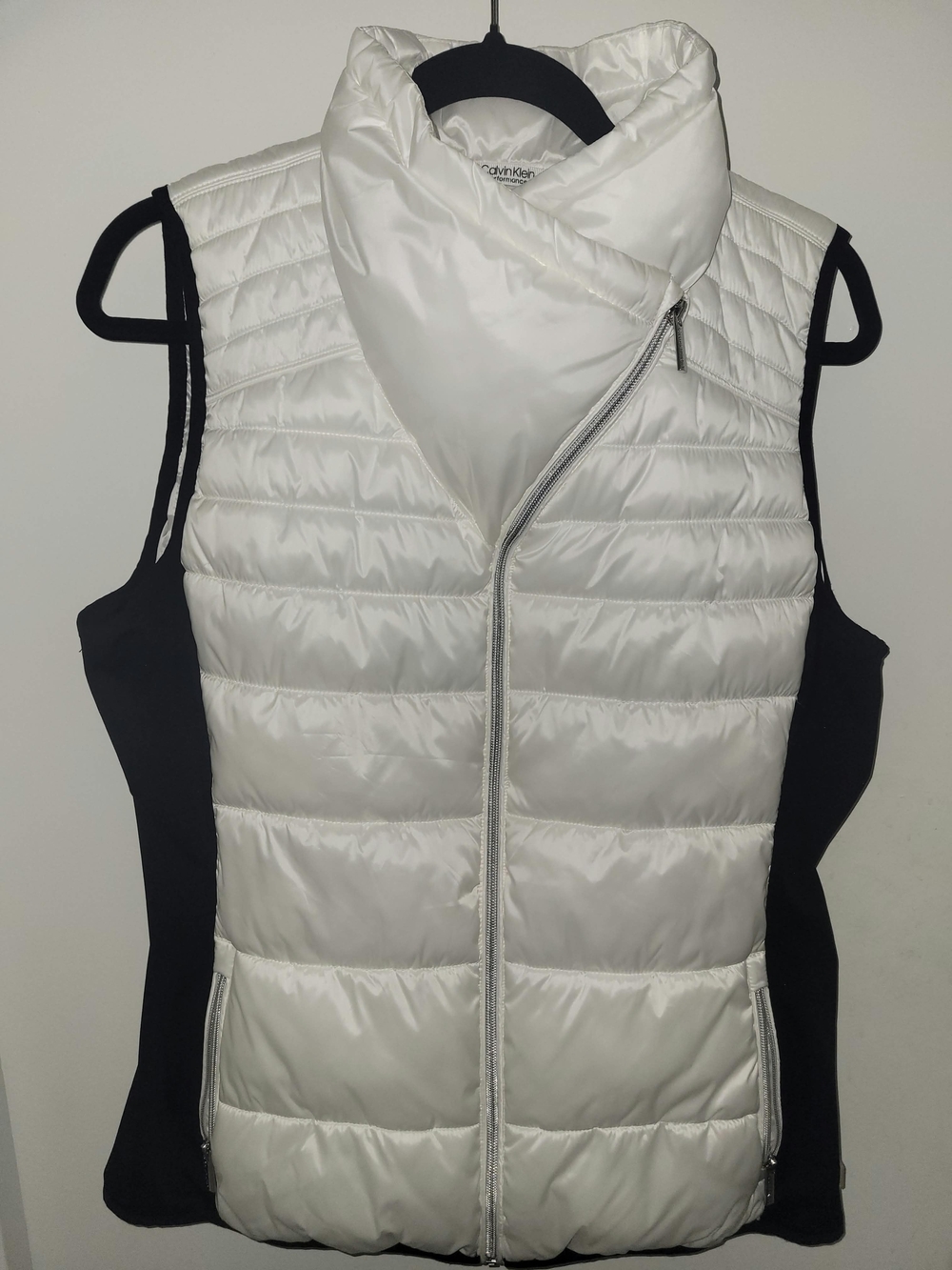 Calvin Klein White Quilted Puffer Vest with Black Side Panels